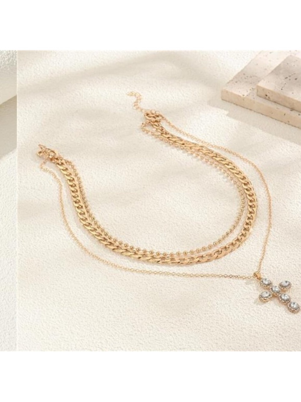 3 Set Gold Layered Necklaces for Women Statement 14K Dainty Gold Plated - Picture 3 of 5